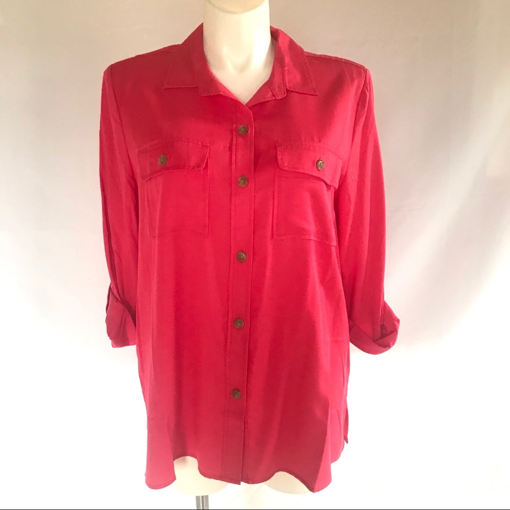 Charter Club Red Button Up Blouse. Size XL NWT
